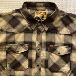 Dixxon Long Sleeve Pearl Snap Shirt Mens 3XL Brown Plaid Giddy Up Cowboy Western